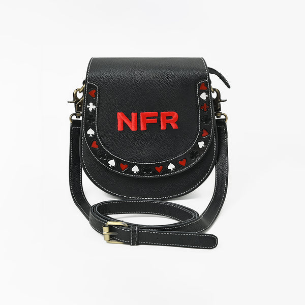 Official PRCA & NFR Licensed Collection® Black Pebble Leather Card Embellished Crossbody Bag