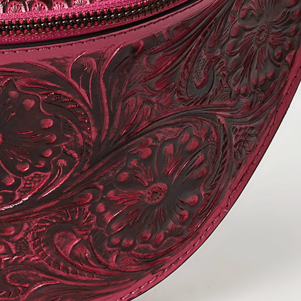 ADBGZ829 Hand-Tooled Leather Western Belt Bag - Floral Fanny Pack with Adjustable Strap