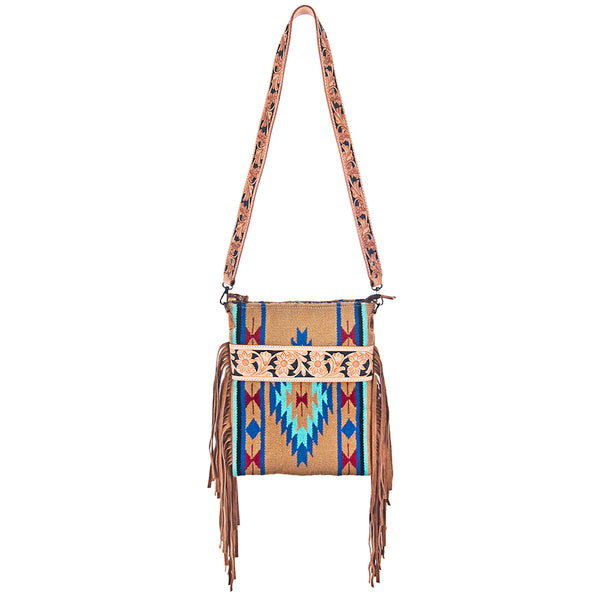ADBG298 American Darling Hand Tooled Leather Saddle Blanket Crossbody
