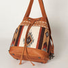 ADBG862 American Darling Hand Tooled Floral & Hand-Woven Saddle Blanket Leather Bucket Bag
