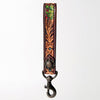 ADBRF129 Hand Tooled Leather Wristlet Keychain - Floral Tooling with Painted Accents & Concho