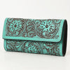 ADBGZ736 Hand Tooled Leather Tri-Fold Wallet - Natural Western Floral Cowgirl Style