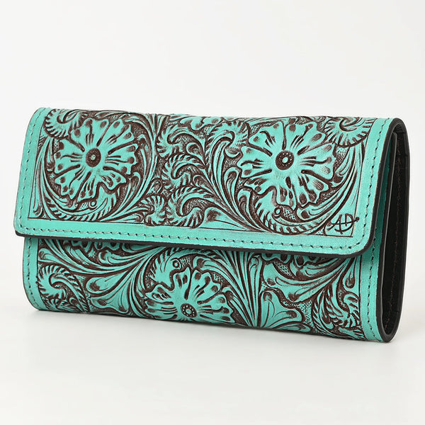 ADBGZ736 Hand Tooled Leather Tri-Fold Wallet - Natural Western Floral Cowgirl Style