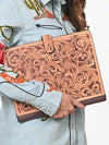 ADBG1040 American Darling Hand-Tooled Floral Genuine Leather Western Portfolio Bag