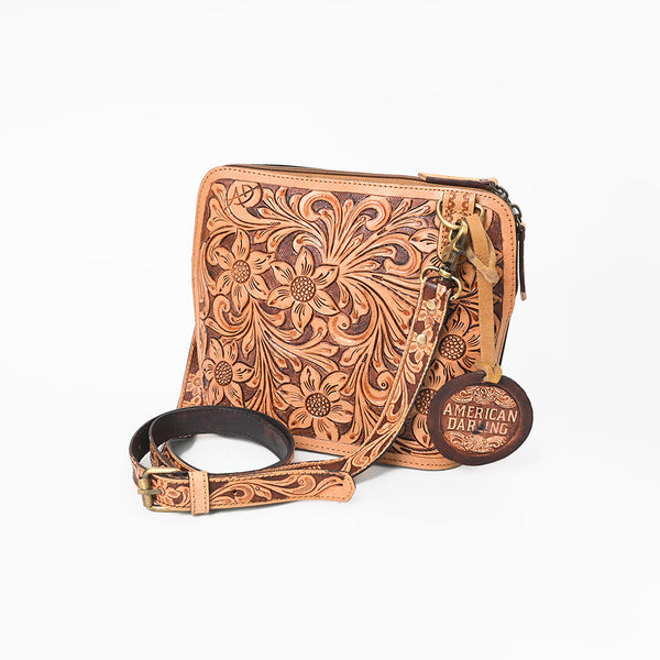 ADBG1136 American Darling Hand Tooled Floral Leather Crossbody Bag