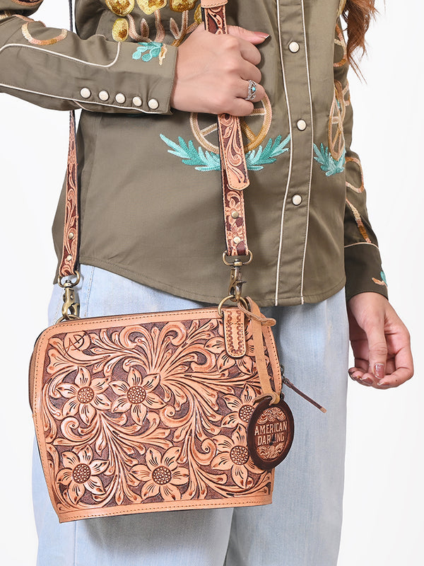 ADBG1136 American Darling Hand Tooled Floral Leather Crossbody Bag