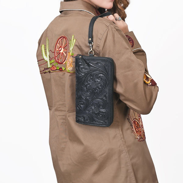 ADBG1140 American Darling Hand-Tooled Western Leather Clutch Bag - Genuine Carved Artisan Women Wristlet