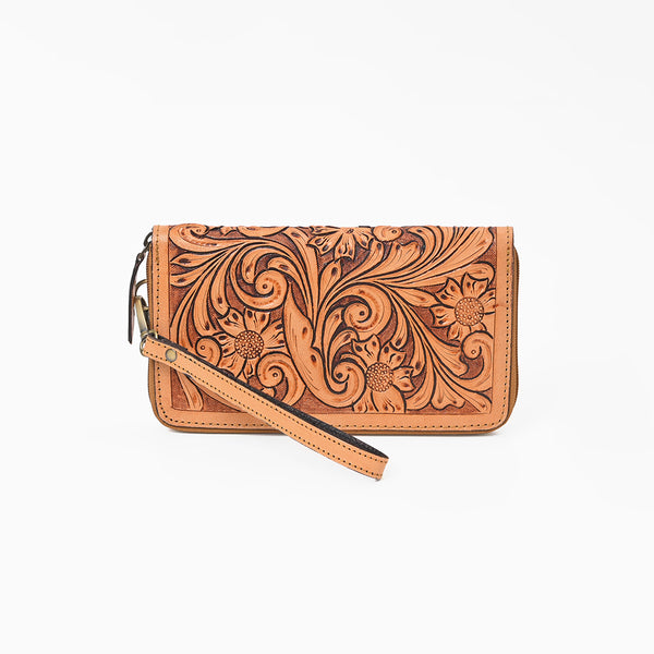 ADBG1140 American Darling Hand-Tooled Western Leather Clutch Bag - Genuine Carved Artisan Women Wristlet