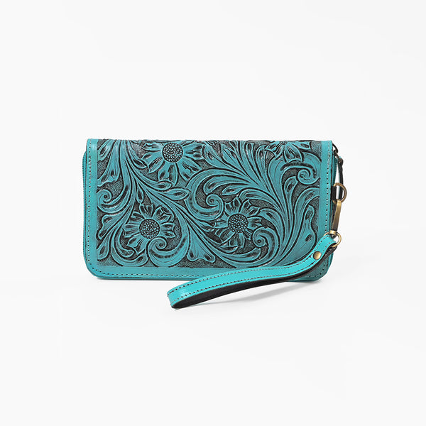 ADBG1140 American Darling Hand-Tooled Western Leather Clutch Bag - Genuine Carved Artisan Women Wristlet