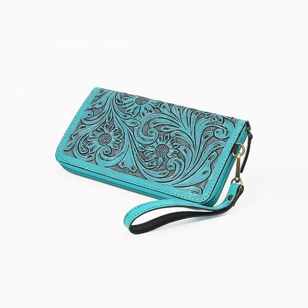 ADBG1140 American Darling Hand-Tooled Western Leather Clutch Bag - Genuine Carved Artisan Women Wristlet