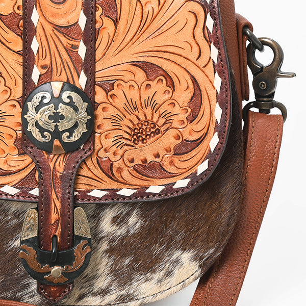 ADBG1222 American Darling Hand-Tooled Hair-On Cowhide Genuine Leather Western Crossbody Bag