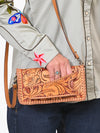 ADBG1228 American Darling Western Hand-Tooled Leather Clutch Bag with Floral Carving