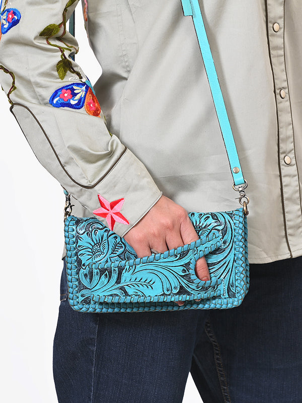 ADBG1228 American Darling Western Hand-Tooled Leather Clutch Bag with Floral Carving