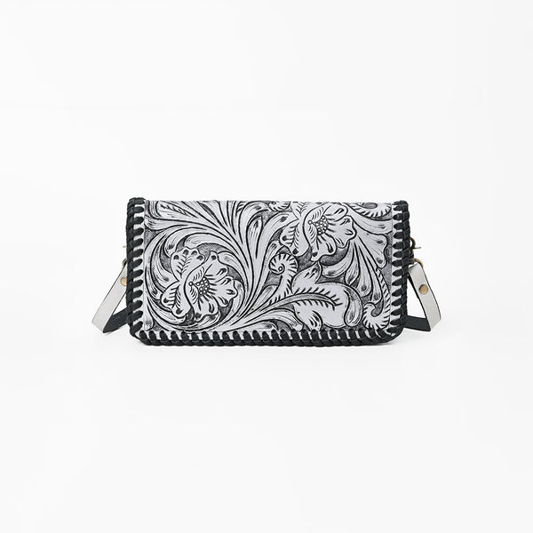 ADBG1228 American Darling Western Hand-Tooled Leather Clutch Bag with Floral Carving