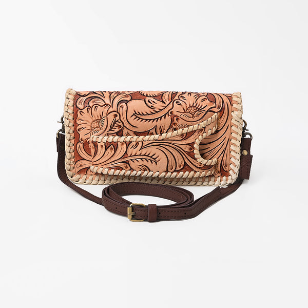 ADBG1228 American Darling Western Hand-Tooled Leather Clutch Bag with Floral Carving