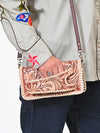 ADBG1228 American Darling Western Hand-Tooled Leather Clutch Bag with Floral Carving