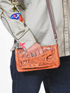 ADBG1228 American Darling Western Hand-Tooled Leather Clutch Bag with Floral Carving