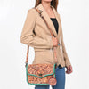 ADBG1475 American Darling Western Genuine Leather Small Cross Body Bag with Hand-Tooled Floral Design