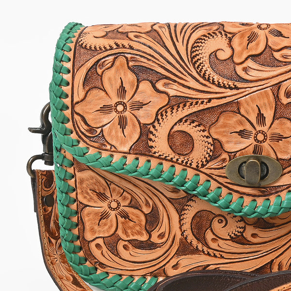 ADBG1475 American Darling Western Genuine Leather Small Cross Body Bag with Hand-Tooled Floral Design