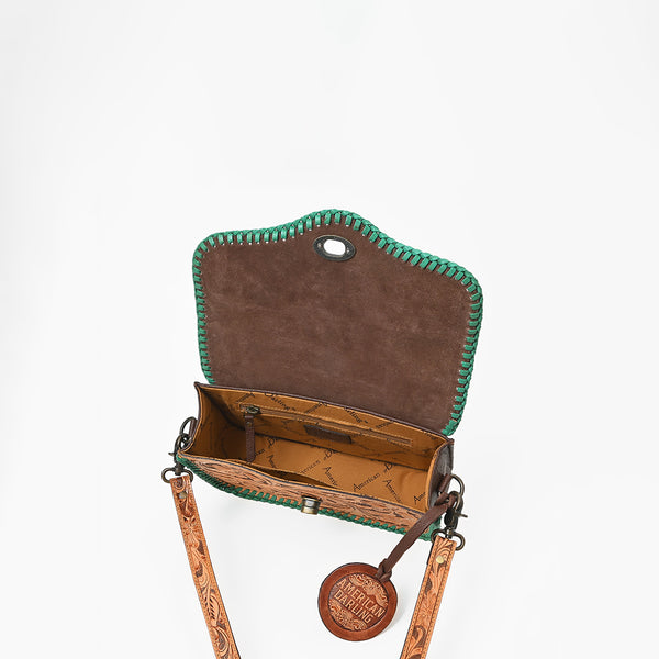 ADBG1475 American Darling Western Genuine Leather Small Cross Body Bag with Hand-Tooled Floral Design