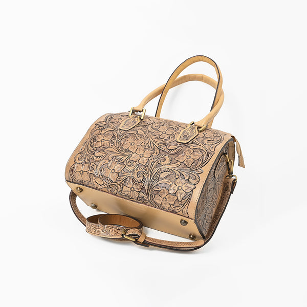 ADBG1483 American Darling Hand-Tooled Leather Duffel Bag | Floral Carved Travel Carryall