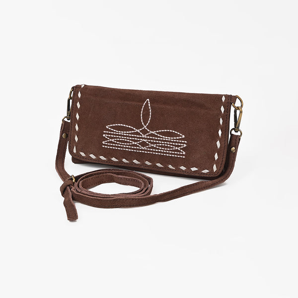 ADBG1712 American Darling Genuine Suede Crossbody Bag | Western Boot Stitched Crossbody Purse