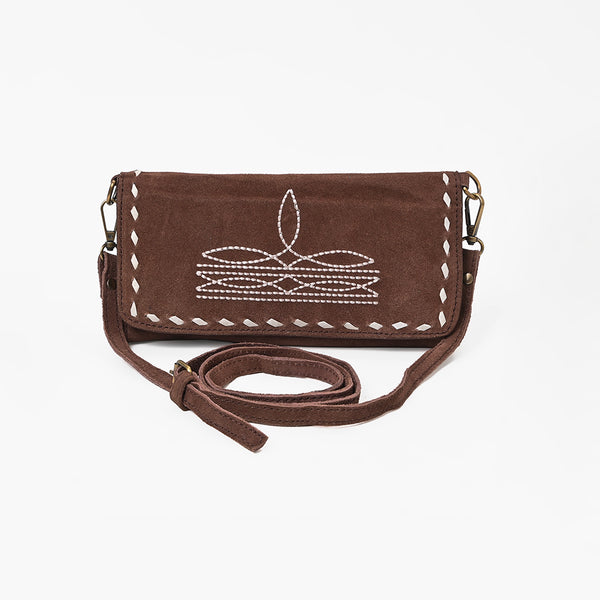 ADBG1712 American Darling Genuine Suede Crossbody Bag | Western Boot Stitched Crossbody Purse