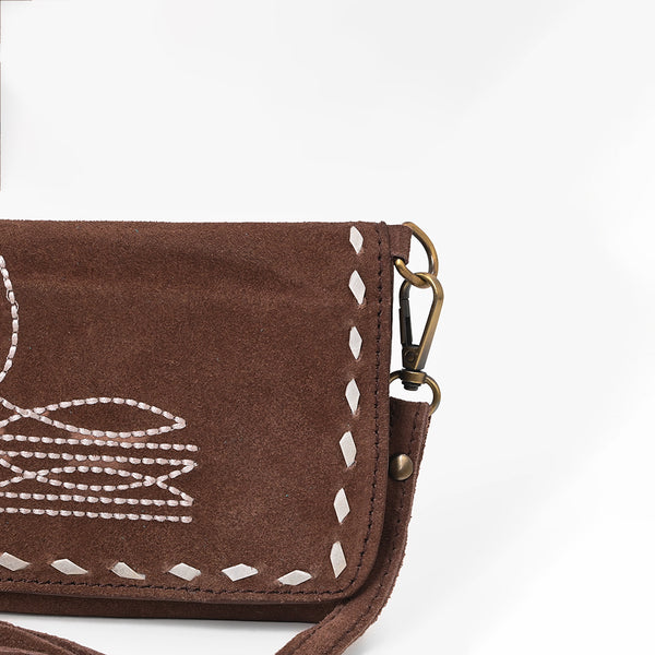 ADBG1712 American Darling Genuine Suede Crossbody Bag | Western Boot Stitched Crossbody Purse