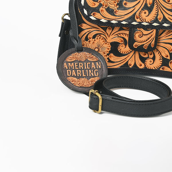 ADBG1734 American Darling Western Leather Small Cross body Bag with Hand Tooled Floral Carving
