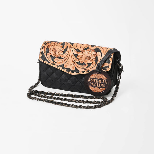ADBG1782 American Darling Hand-Tooled Floral Small Cross body Bag - Quilted Western Leather Purse