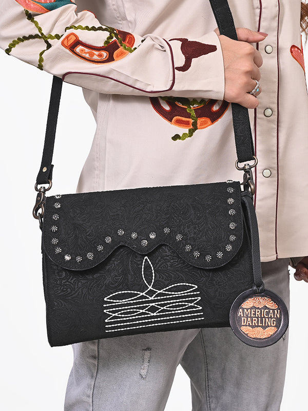 ADBG1797 American Darling Small Cross body Bag - Handcrafted Damascus Embossed Western Leather Purse