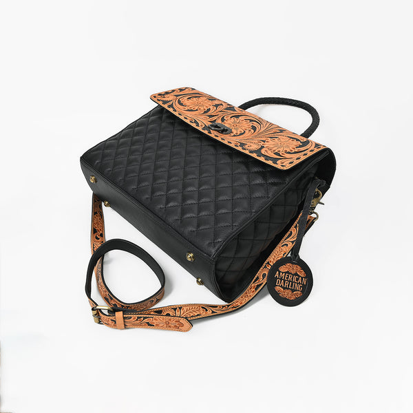 ADBG1800 American Darling Quilted Leather & Tooled Harness Briefcase