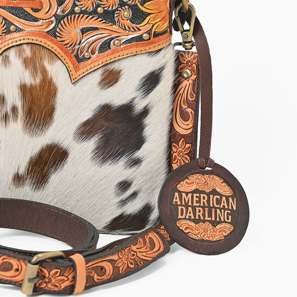 ADBG1802 American Darling Harness With Hair on Hide Leather Fringe Crossbody Bag