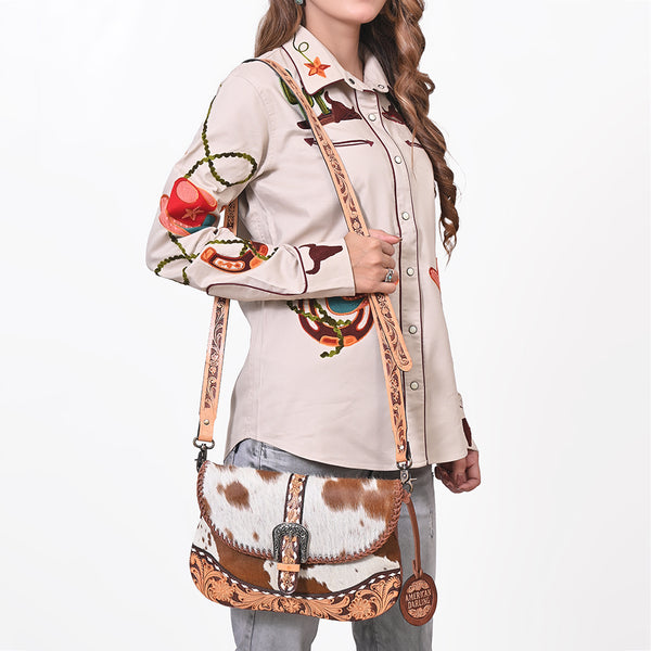ADBG1806 American Darling Hand Tooled Floral & Cowhide Small Cross Body Bag