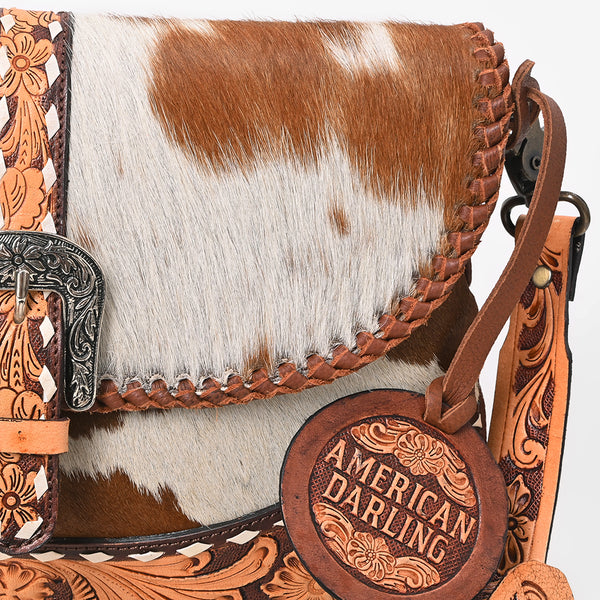 ADBG1806 American Darling Hand Tooled Floral & Cowhide Small Cross Body Bag