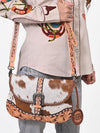 ADBG1806 American Darling Hand Tooled Floral & Cowhide Small Cross Body Bag