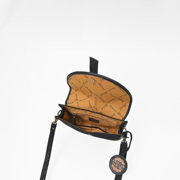 ADBG1859 American Darling Artisan Floral Embossed Leather Small Crossbody Saddle Purse