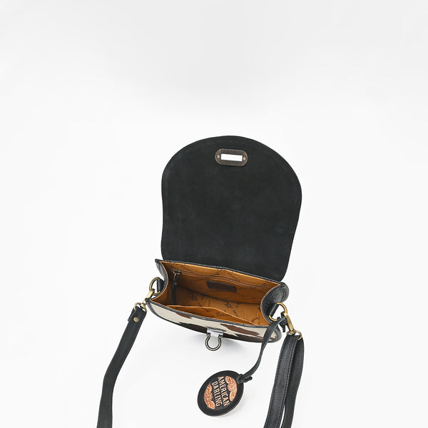 ADBG1861 American Darling Hand Tooled Hair On Genuine Leather Saddle Messenger Bag