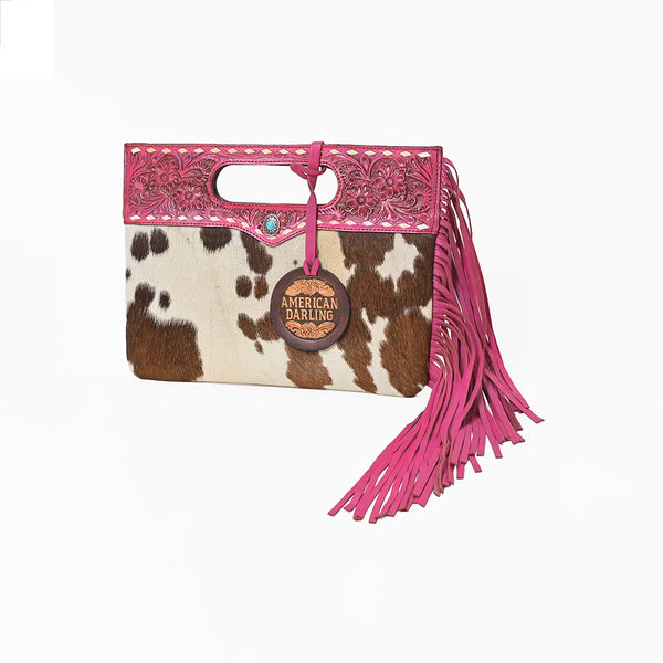 ADBG1894 Clutch Hand Tooled Hair on Genuine Leather Women Bag