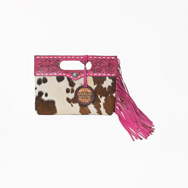 ADBG1894 Clutch Hand Tooled Hair on Genuine Leather Women Bag