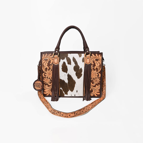 ADBG230 American Darling Western Tote Bag - Handcrafted Hair-On Cowhide & Hand-Tooled Leather