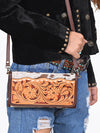ADBG486 American Darling Hand Tooled Floral Leather Western Crossbody Bag