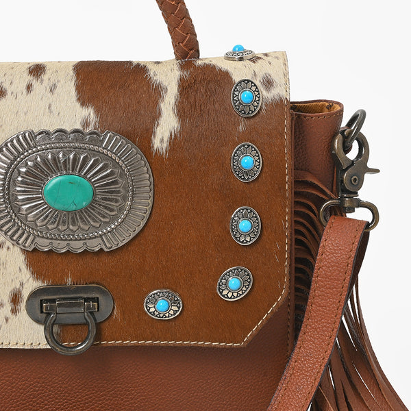 ADBG983 American Darling Cowhide Western Leather Messenger Bag with Fringes