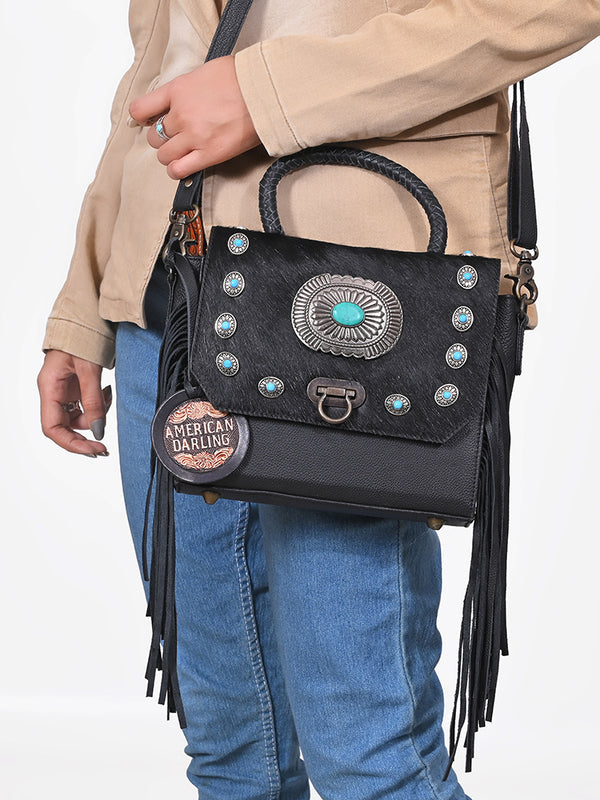ADBG983C American Darling Cowhide Western Leather Cross body Bag with Fringes