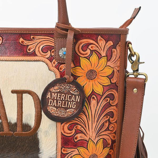ADBGA1015 Tote Hair On Hand Tooled Genuine Leather Women Bag
