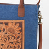 ADBGA1020 Tote Hand Tooled Denim Fabric Genuine Leather Women Bag