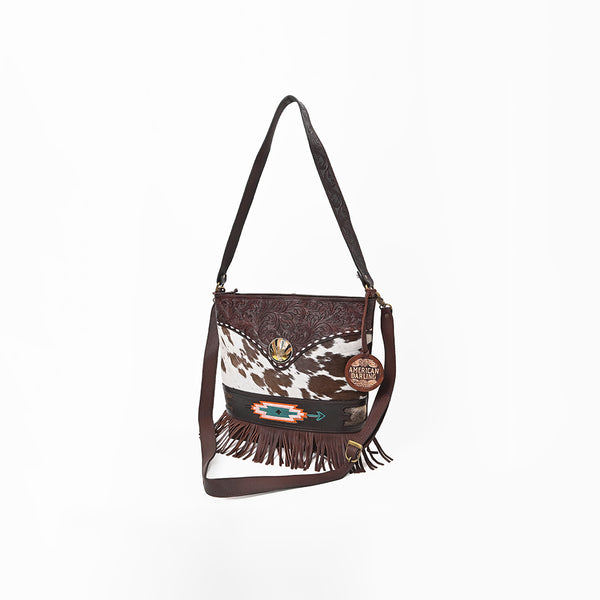 ADBGA1038 Crossbody Hair on Hand Tooled Genuine Leather Women Bag