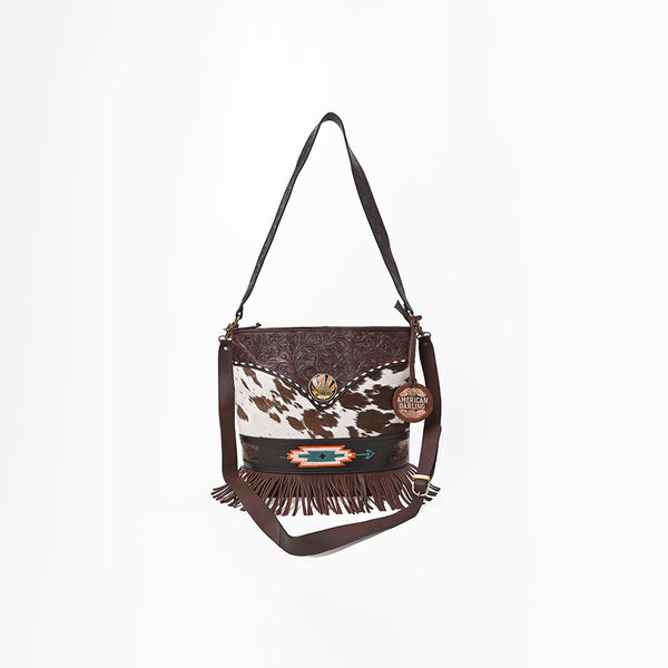 ADBGA1038 Crossbody Hair on Hand Tooled Genuine Leather Women Bag