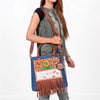 ADBGA1039 Crossbody Hand Tooled Denim Fabric Genuine Leather Women Bag