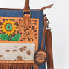 ADBGA1039 Crossbody Hand Tooled Denim Fabric Genuine Leather Women Bag